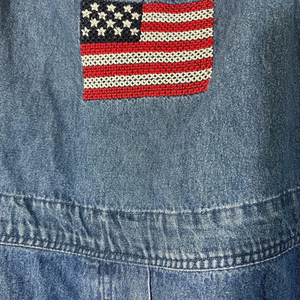 Vintage 90’s Agapo Embroidered American flag denim cropped overalls sizeXL - Picture 8 of 15